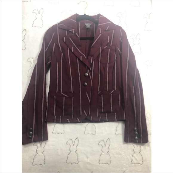 Wet Seal Jackets & Blazers - Burgundy Blazer w/ Navy and White Stripes